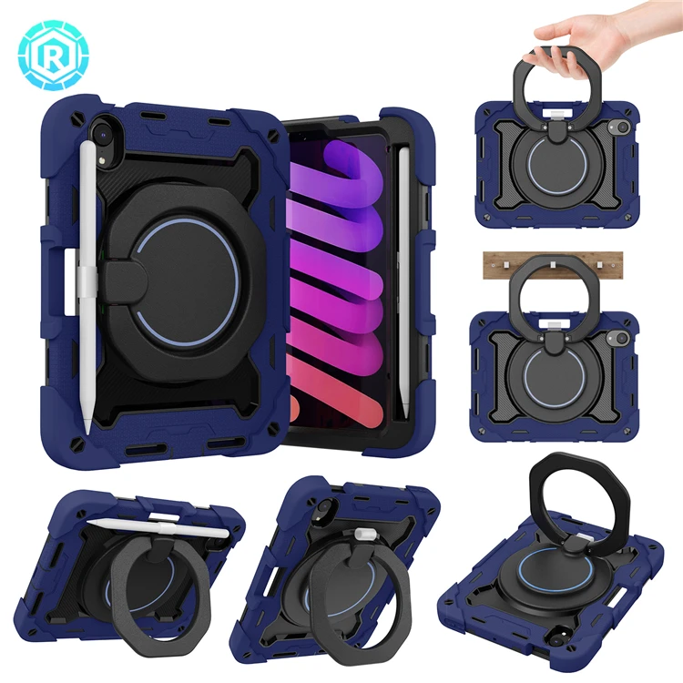 Heavy Duty Shockproof Hybrid Rugged Tablet Cover Case For iPad mini 6 Pencil Holder Kickstand With Rope Strap Cases