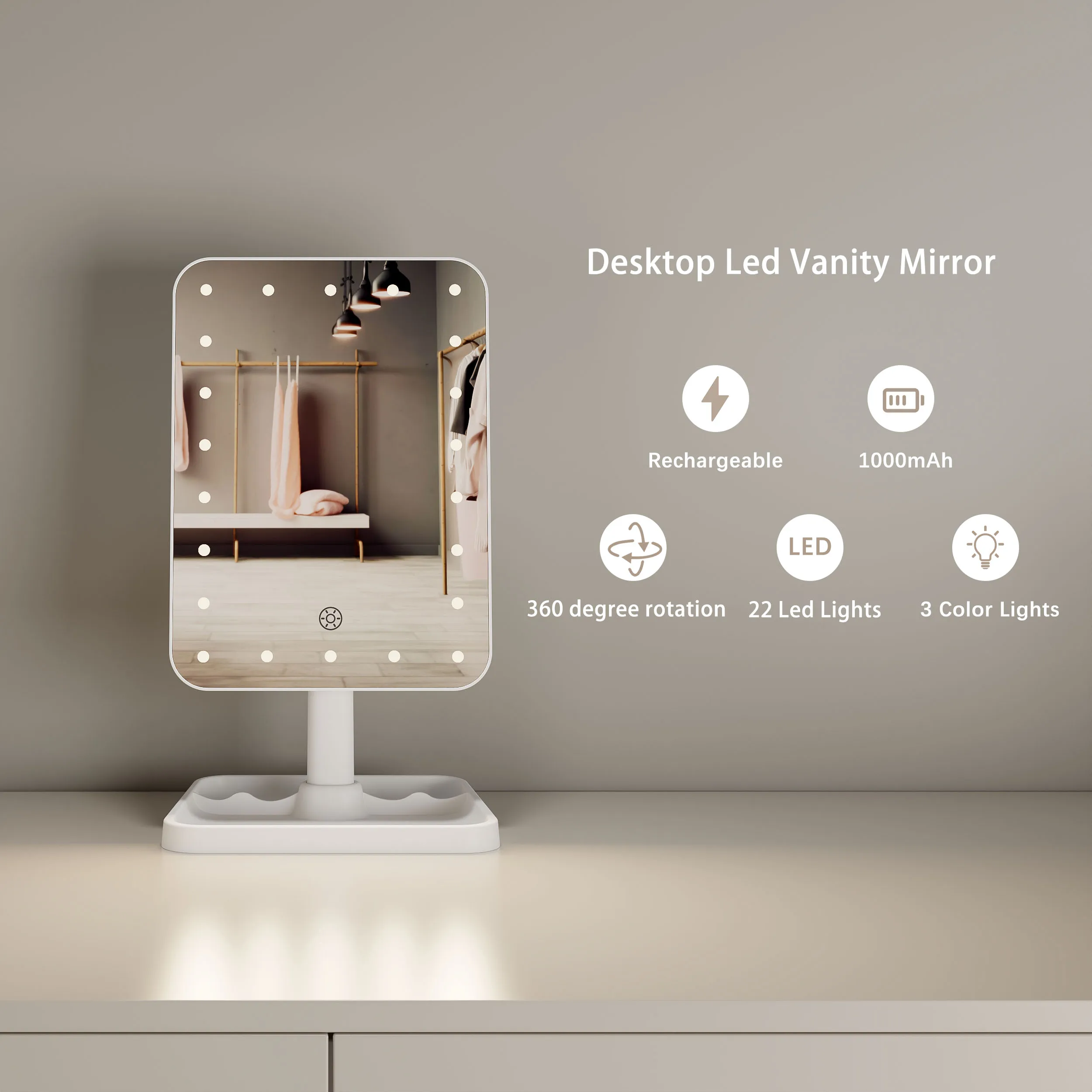 Factory Supply Manufacturers Portable Adjustable Lighted Vanity Mirror With Lights Rechargeable Table Led Makeup Mirror
