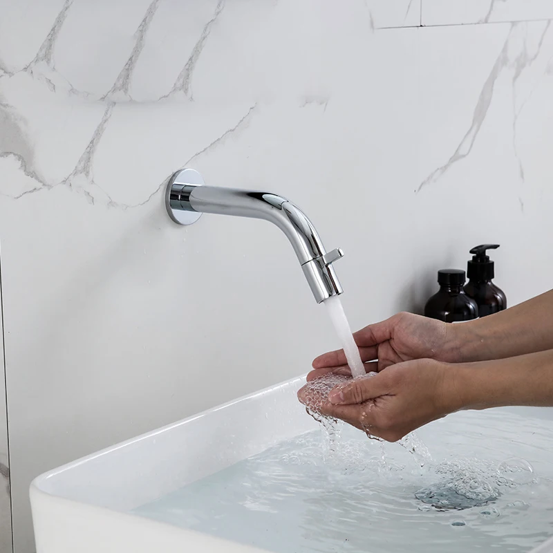 Single Basin Wall-Mounted Vessel Faucet Cold Tap Brass Water Faucet for Bathroom Sink Modern Design Stylish Brass Material