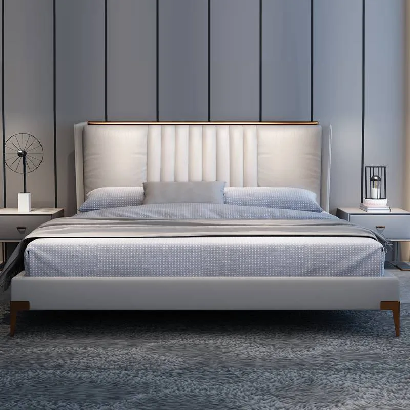 Nordic light luxury solid wood leather bed leather bed modern double bed storage master bedroom luxury furniture bedroom set