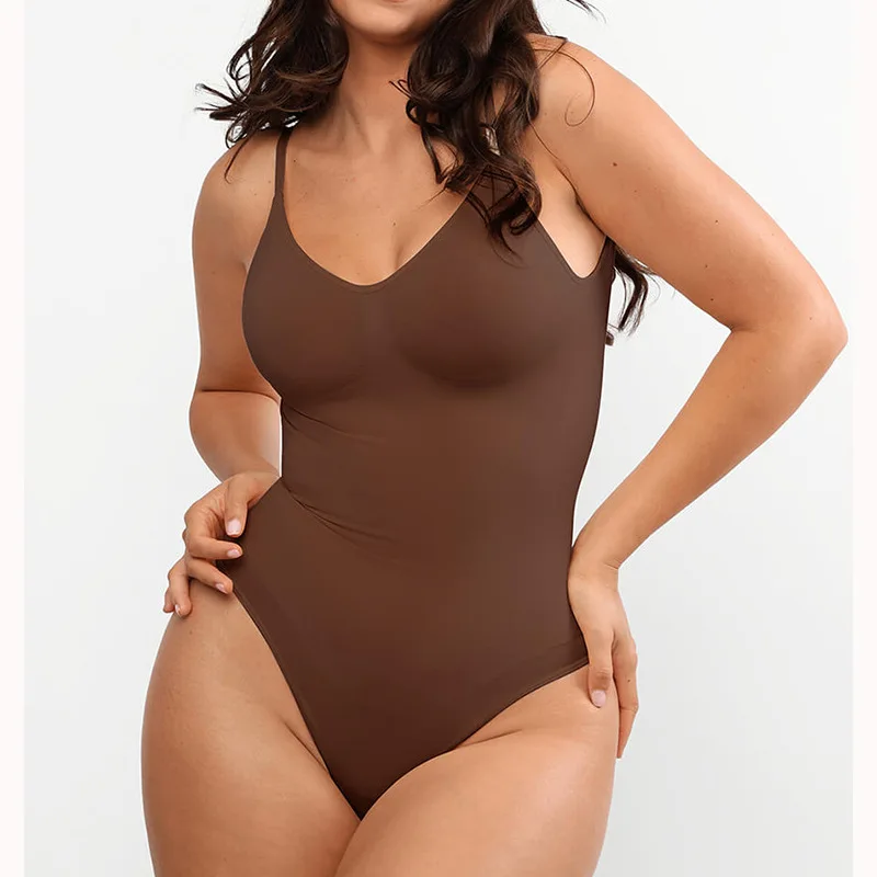 Breathable Adjustable Shoulder Strap Backless Bodysuit Shaper Snap Closure Design On The Crotch Thong Bodysuit