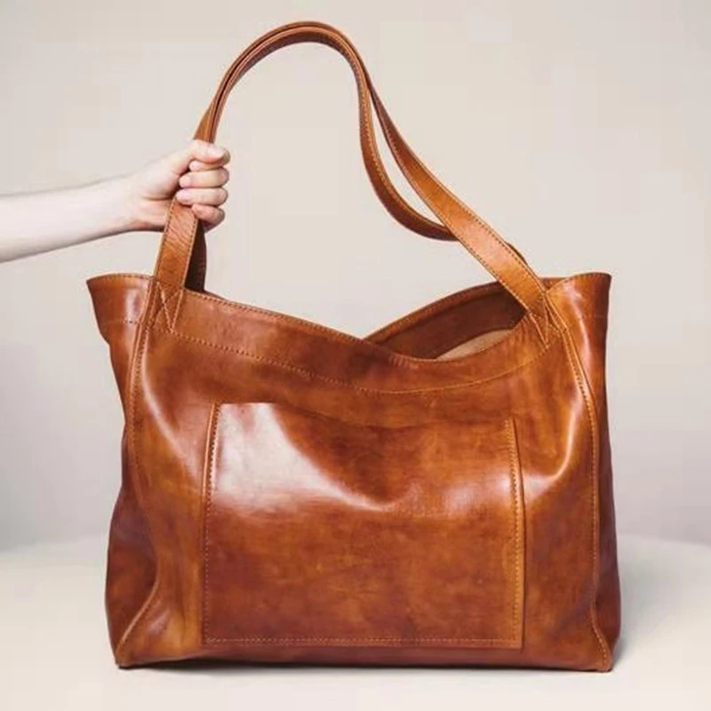 
Wholesale Fashionable Retro Oil Wax Leather Ladies Large Soft Hand Bags 2021 Designer Luxury Handbags For Women Famous Brand 