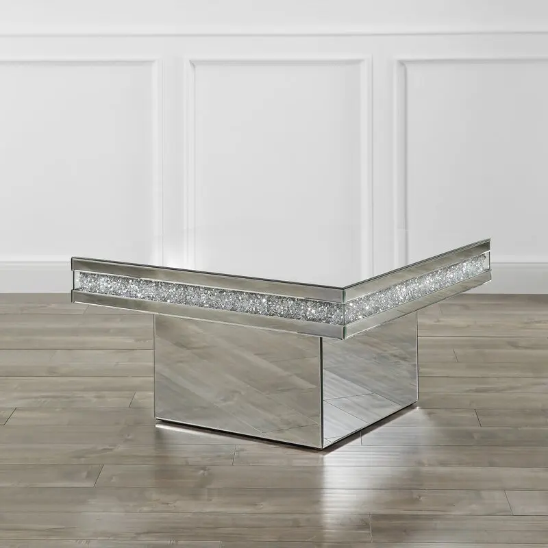 Modern luxury home decor living room furniture square crystal diamond glass mirror coffee table