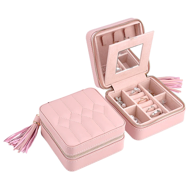 Custom Logo Girls PU Leather Small Jewellery Organizer Portable Joyero Jewel Case Gift Boxes Travel Earring Jewelry Box