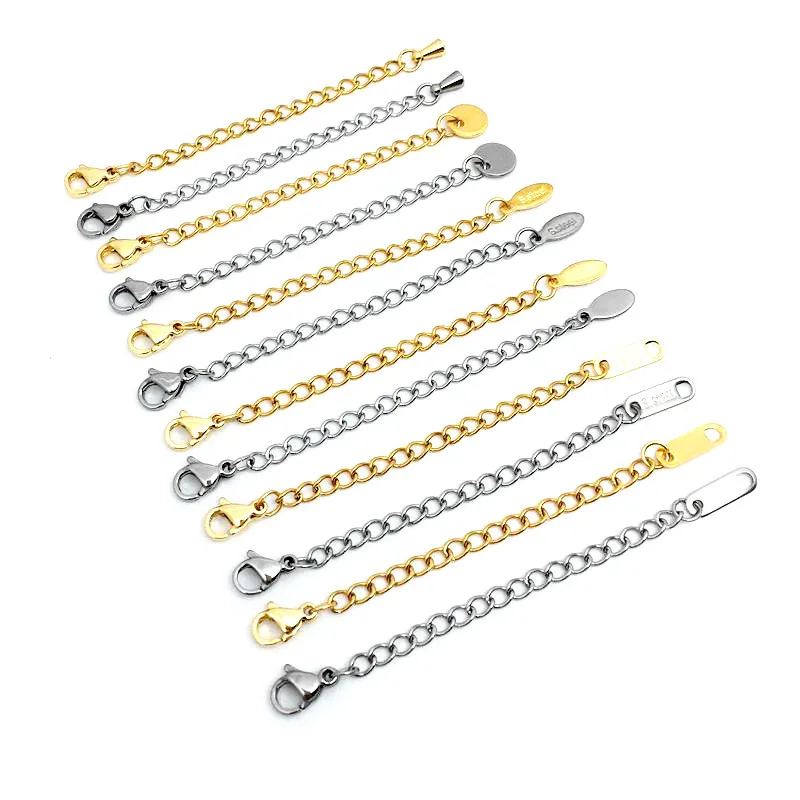 Wholesale jewelry findings stainless steel Lobster Claw/Clasp with chain and tag,18k gold plated and steel color