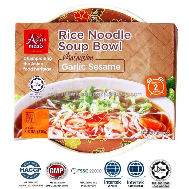 Premium Quality Garlic Sesame Aroma Instant Rice Noodles Soup Fast Cooking Noodle Soup Bowl Malaysia Food