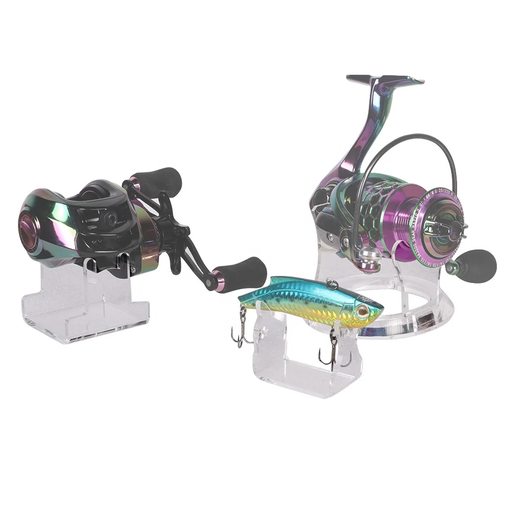KALIOU Q112-114 Wholesale Transparent Acrylic Fishing Reel Display Rack Stand Holder