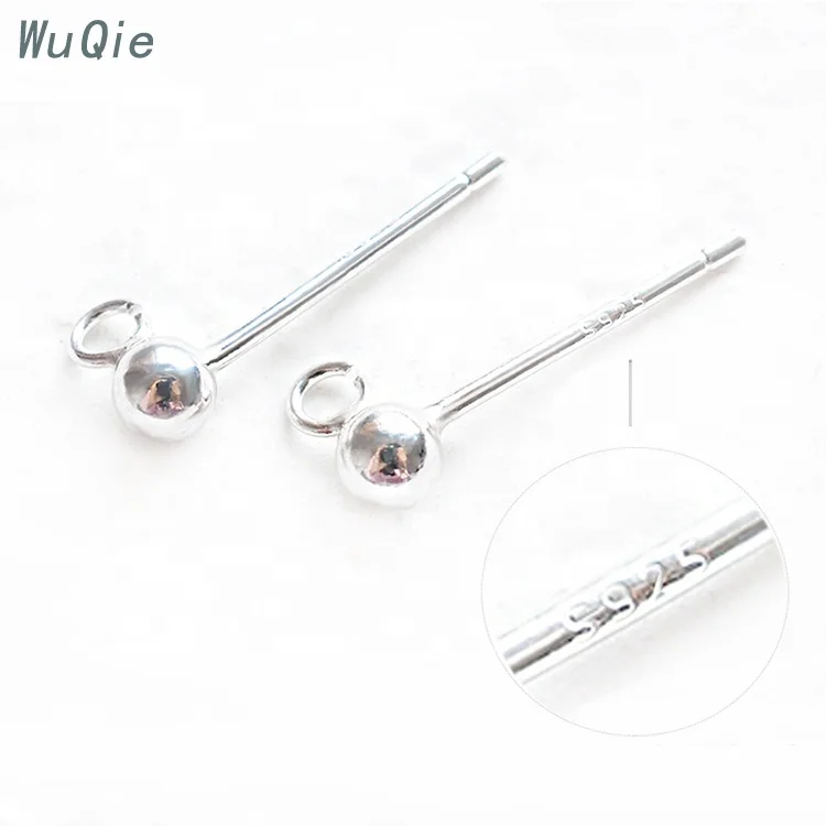 Wuqie Wholesale Finding Earrings 925 Sterling Silver for Jewelry Making Earring Accessories Ball Stud Pin with Jump Ring