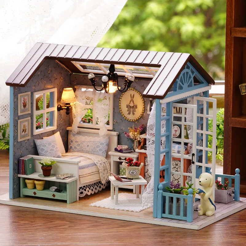 2023 DIY Hot Wooden Miniature Furniture Kit LED Music Doll House for Children Perfect Birthday Gift