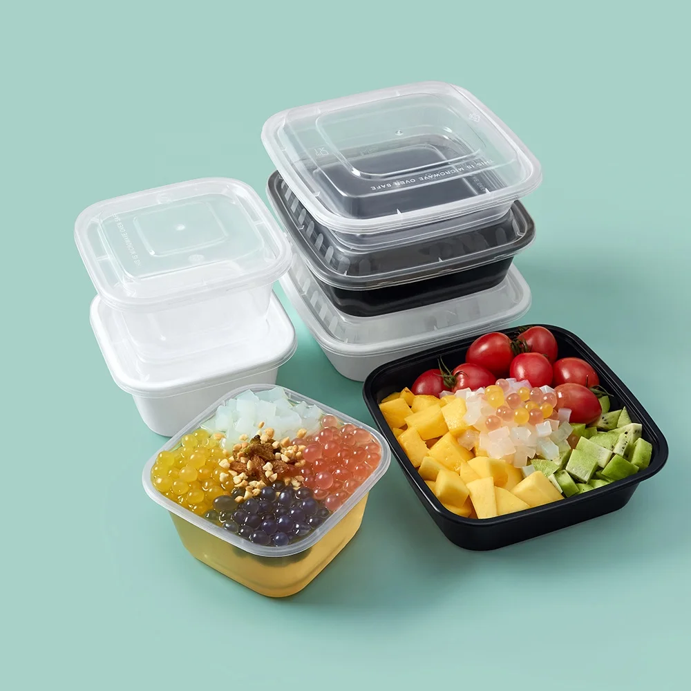 Rectangle disposable lunch square plastic box with lid packing container with lid for fruit salad noodle bento meal fast food