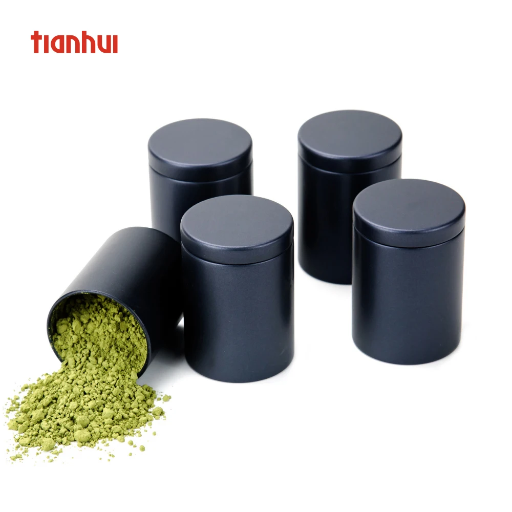 Custom Airtight Candy Storage Black Tin Tea Can small Tea Canister Matcha Powder Storage