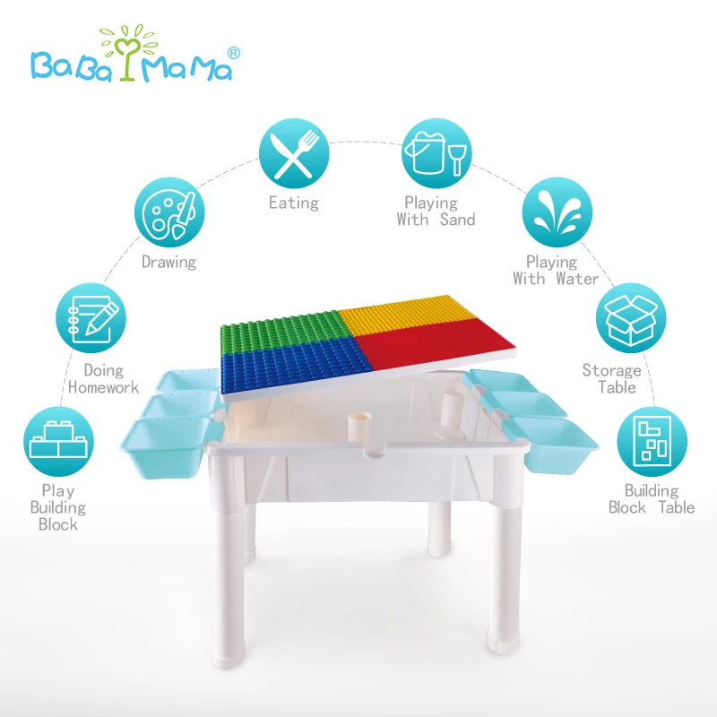
Plastic Baby Study Activity Playing Building Block Kids Play Table Chairs Play Set 