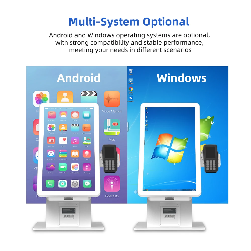 Desktop white 23.6' curved screen capacitive touch hd display facial recognition nfc/rfid card reader self service kiosk