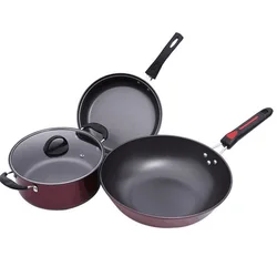 Fine iron non stick kitchen gift pot, flat bottom frying pan 3pcs set of non stick pots Hot Sell Frying Cookware Non Stick