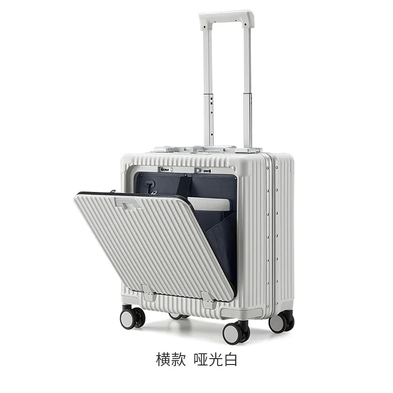 2024 Wholesale 18 Inch multifunctional carry on  with aluminum frame New Hot Sale Carry On Luggage with Front Zipper Pocket