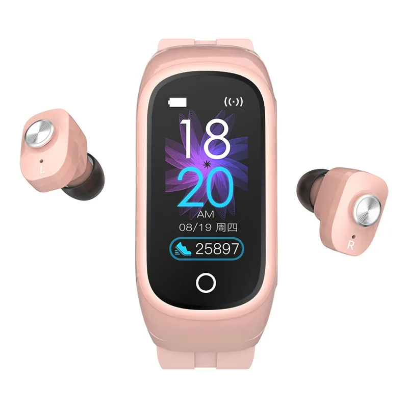 TFT Smart Watch Earphones Music Call Reminder Men Women Watch Earbuds with Heart Rate Tracker 2 In 1 TWS Earphone bracelet