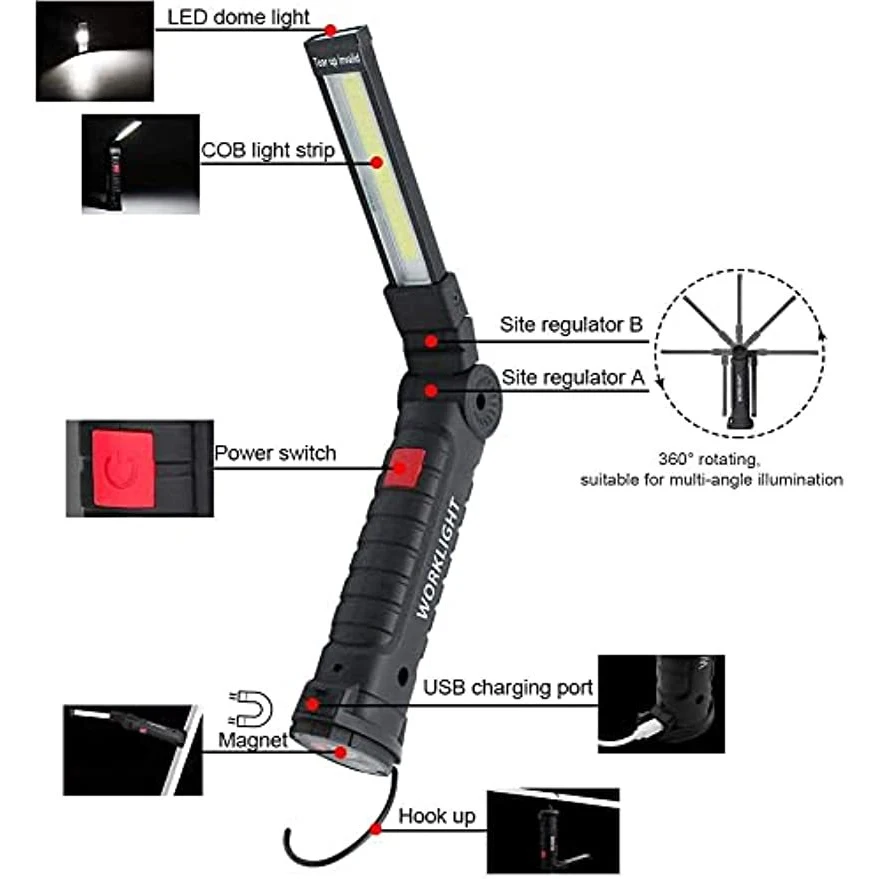portable USB rechargeable magnetic cob led worklight inspection light work light for car repair emergency