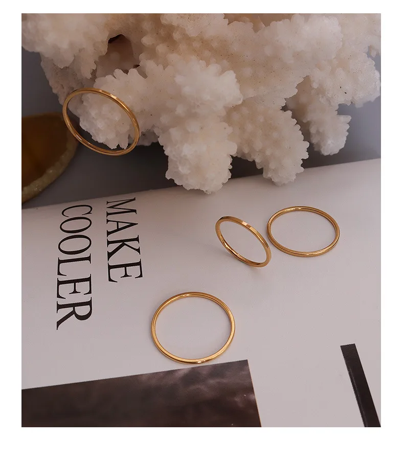 Classic 18K Gold Band Knuckle Stacking 1mm Rings Set For Women Girls Midi Ring Comfort Fit Size 3-8 Plain Stainless Steel Ring