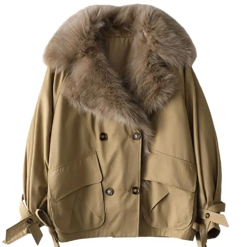 2022 Autumn winter jacket women parkas rabbit fur cropped coat for women