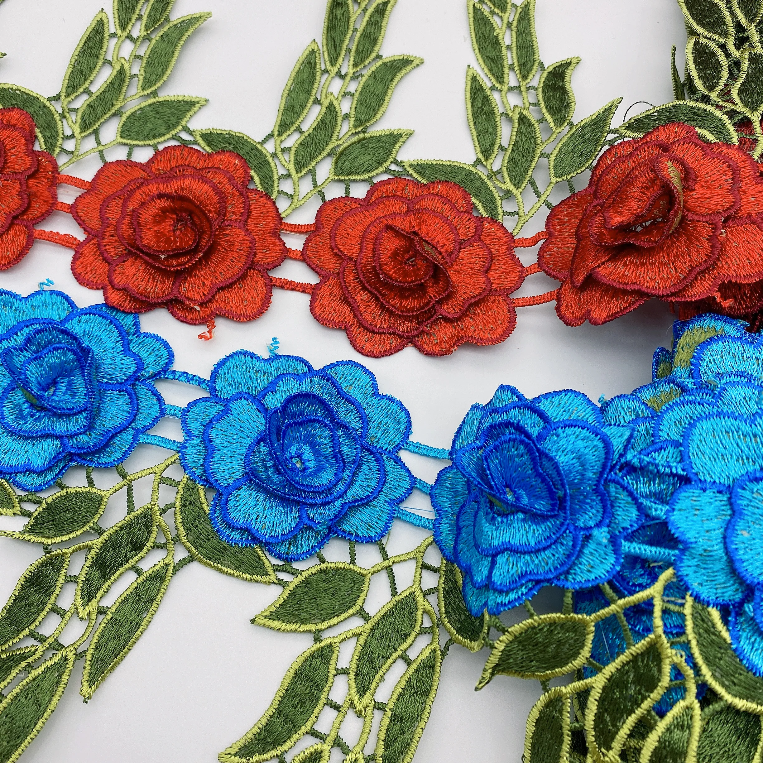 Clothing lace accessories multicolor embroidery water soluble lace border hem lace for garment