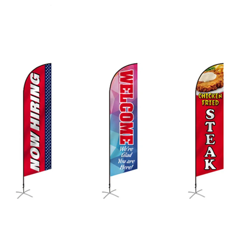 High quality heat transfer polyester fabric with 3 meter flagpole, inexpensive advertising beach flag with base
