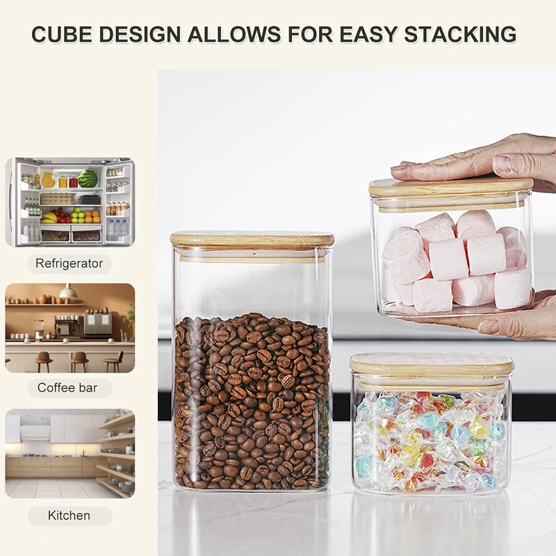 IKOO custom design glass food storage jar custom with bamboo wooden lid