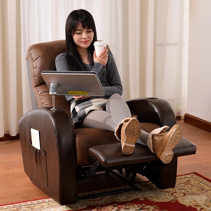 Full Grain Leather Genuine Loveseat Set Headrest Recliner Writing Table Cup Holder Italy Single Elderly Luxury Reclining Sofa