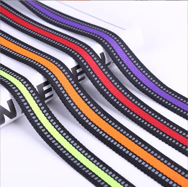 Manufacturers direct sales imitation nylon webbing reflective strip two - color striped webbing intercolor pet traction belt