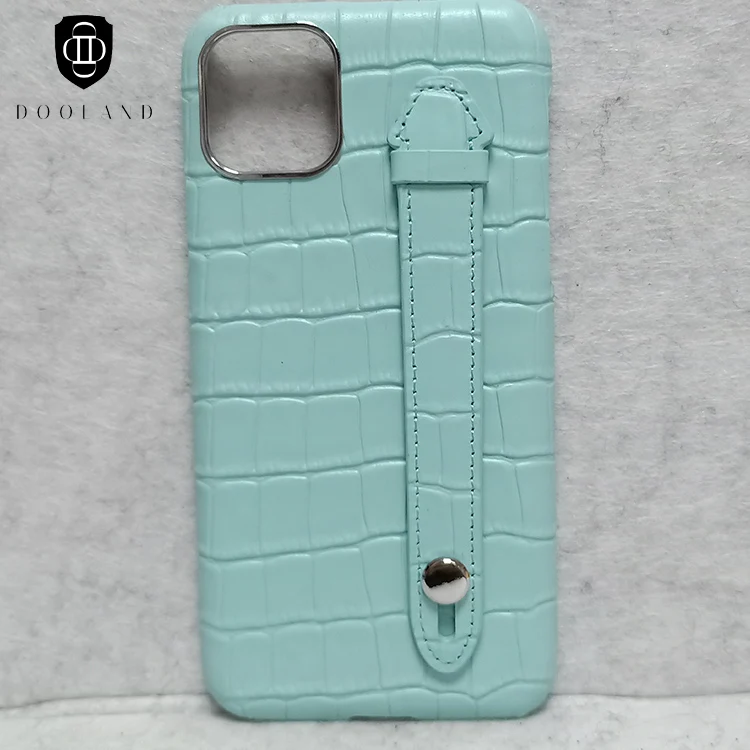 Hot selling cow leather case cover for iphone 11 pro max with movable finger strap