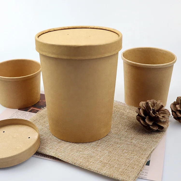 Disposable Kraft/Plain White To Go Soup Bowl Paper Soup Cups Packaging Kraft Paper Cup
