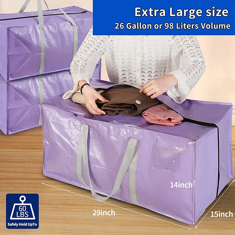 Heavy duty eco friendly foldable extra large pp woven storage moving bag with Extra Long Handles