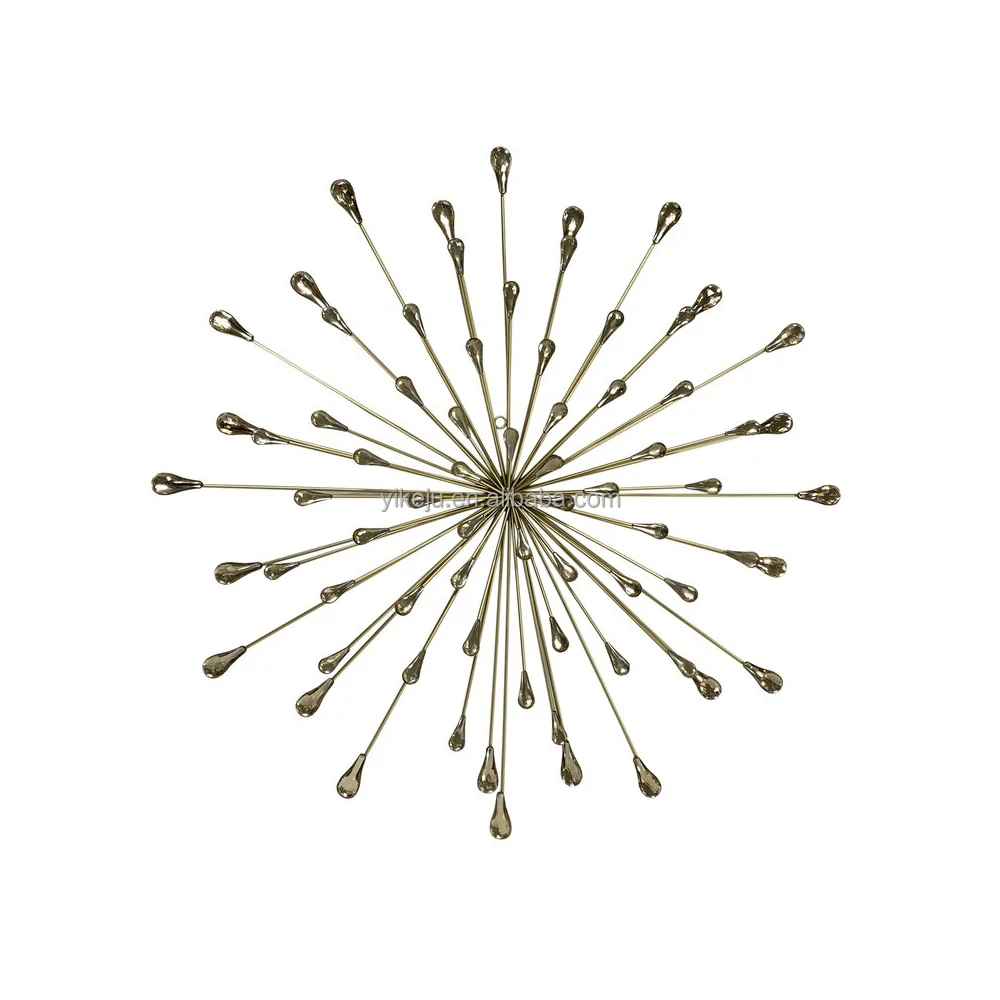 Yiju luxury Wall arts bedroom and living room Display Lobby Gold Wrought Iron hanging Metal Starburst Wall Decor with Acrylic
