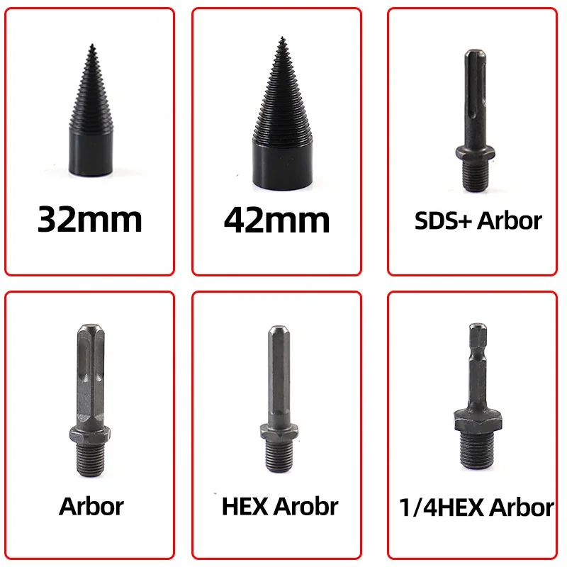 Household 4Pcs 6Pcs 32mm 42mm Round Square Hex Shank Splitter Wood Split Cone Firewood Drill Bit
