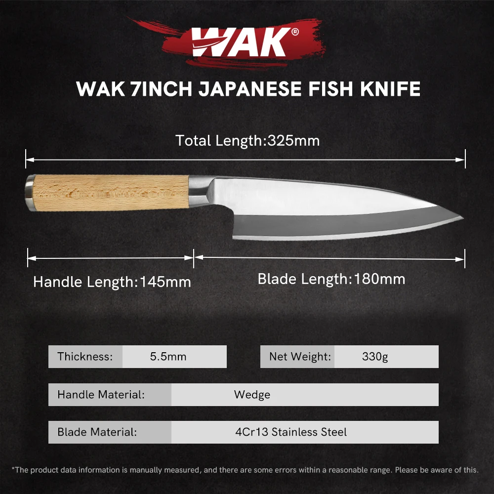 Professional 180mm Japanese High Carbon Steel Knife Fish Filleting Sashimi Sushi Slicing Carving Chef Knife Cleaver Knife