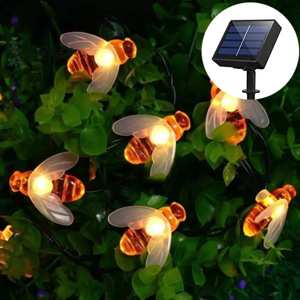 Factory Wholesale Solar String Lights with 30/50/60 LED Honeybee 8 Modes Solar Light Outdoor for Holiday Lighting and Party