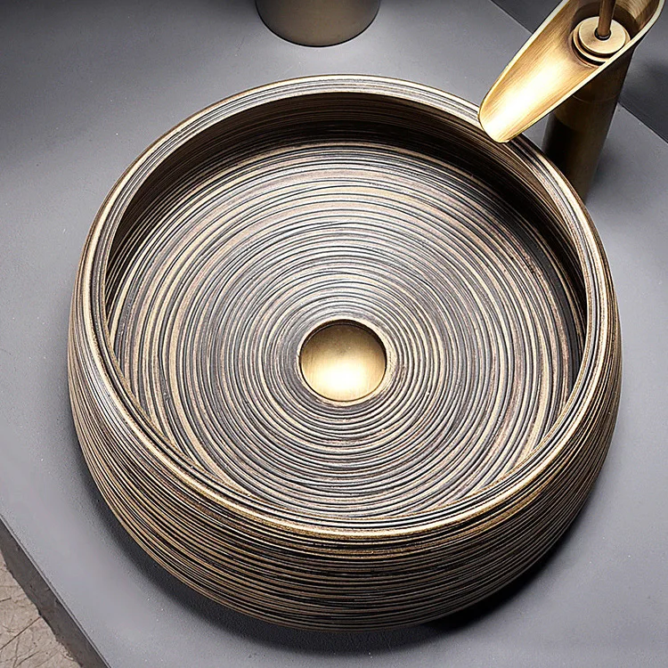 YINGJIE Wholesale Jingdezhen Handmade Black Color Ceramic Artistic Bathroom Basin For Home And Garden