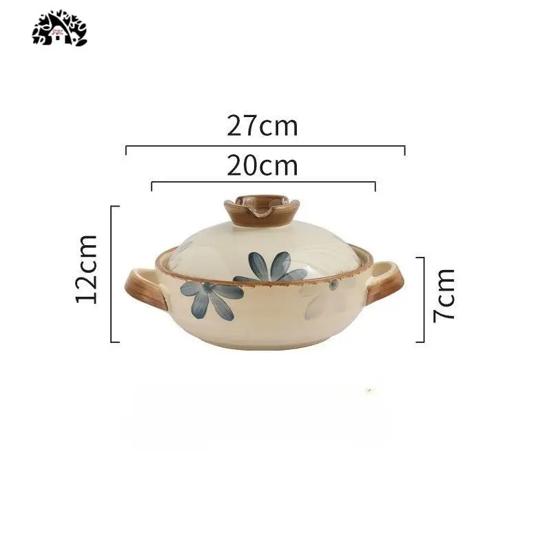 Wholesale High Quality Kitchen Clay Cooking pots Round Restaurant Cookware Tool Ceramic Casseroles Soup Pot With Lid And Handles