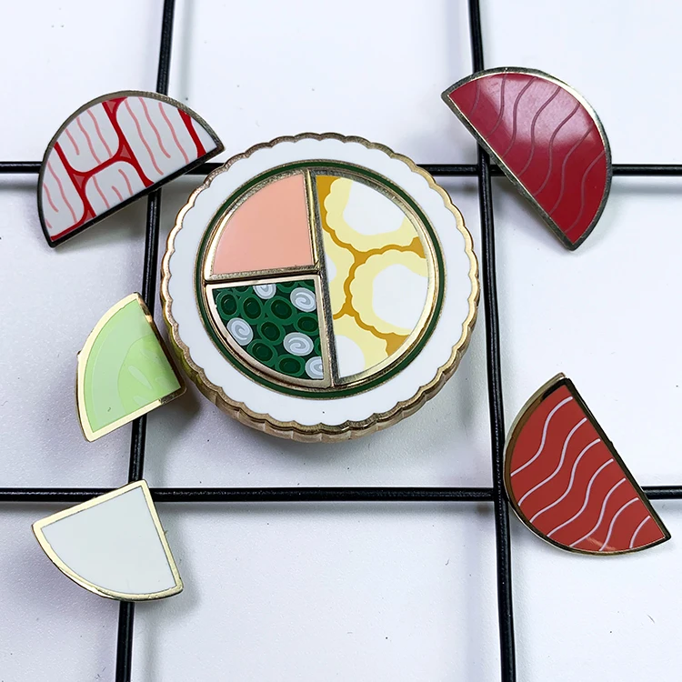 Custom Pin Badge One Set Removable For Reassembly Pizza Hard Enamel Pin With Screen Printing