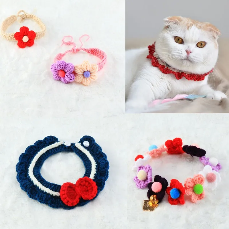 Cat crochet collar Amazon hot selling handmade knitted wholesale pet crochet collar pretty dog wool bib