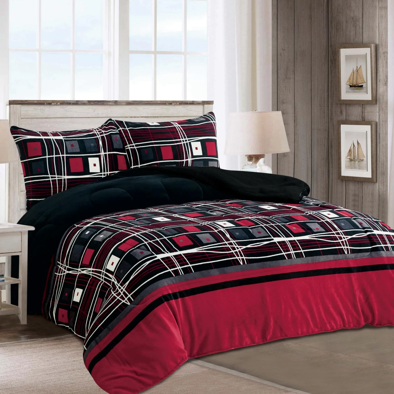 Flannel With Sherpa Homes Bedding Super Warmwinter double-sided velvetthickened warm plush 3PC comforter Set