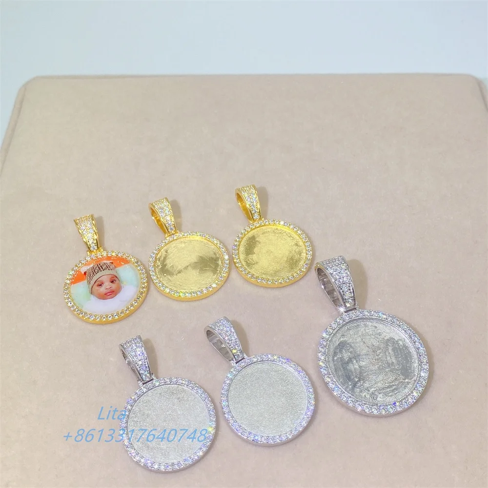 Fine Jewelry Custom 925 Sterling Silver Iced Out Memory Tennis Chain Moissanite Photo Pendant