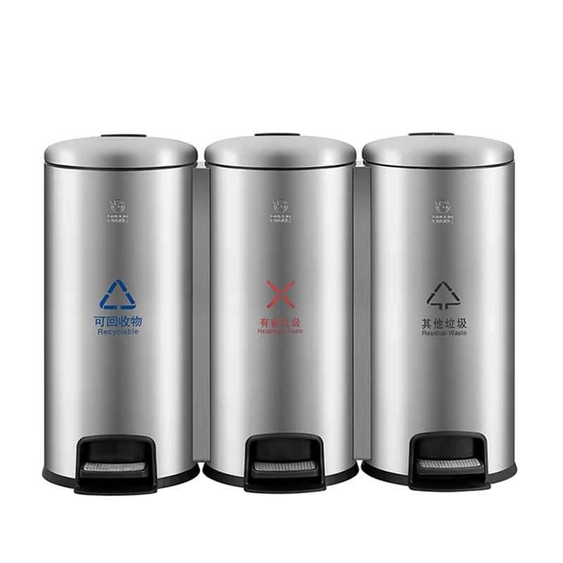 4 Classified Trash Can Canteen Stainless Steel dual trash Bins  Step Fingerprint Resistant garbage can for School