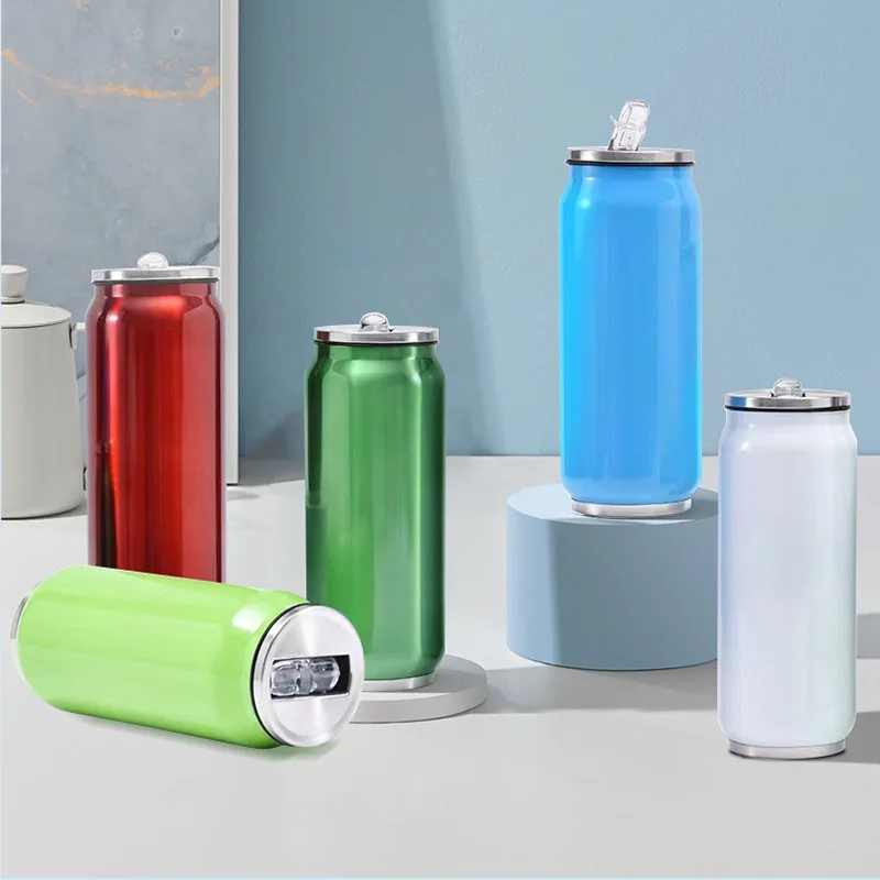 Stainless Steel Double Wall Vacuum 500 ml  Cola Soda Cokes Can Bottle Thermos Water Bottle With Flip Lid And Straw