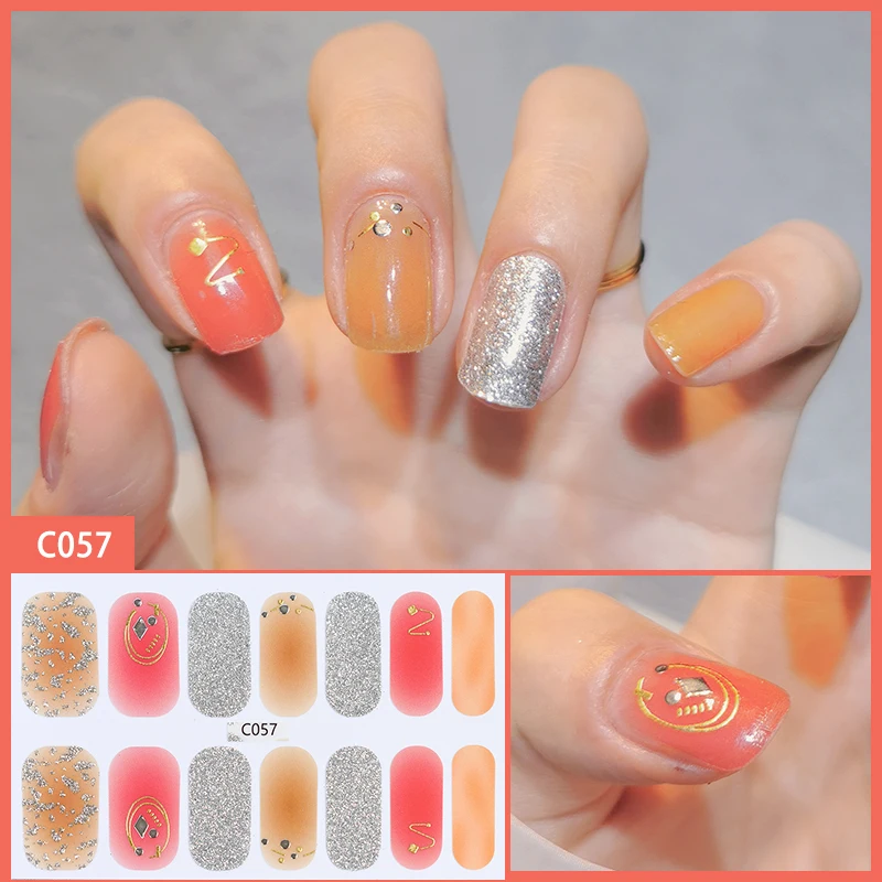 Missbloom Wholesale Korean Geometric Nail Sticker Orange Acrylic Gel Nail Strip For Girl