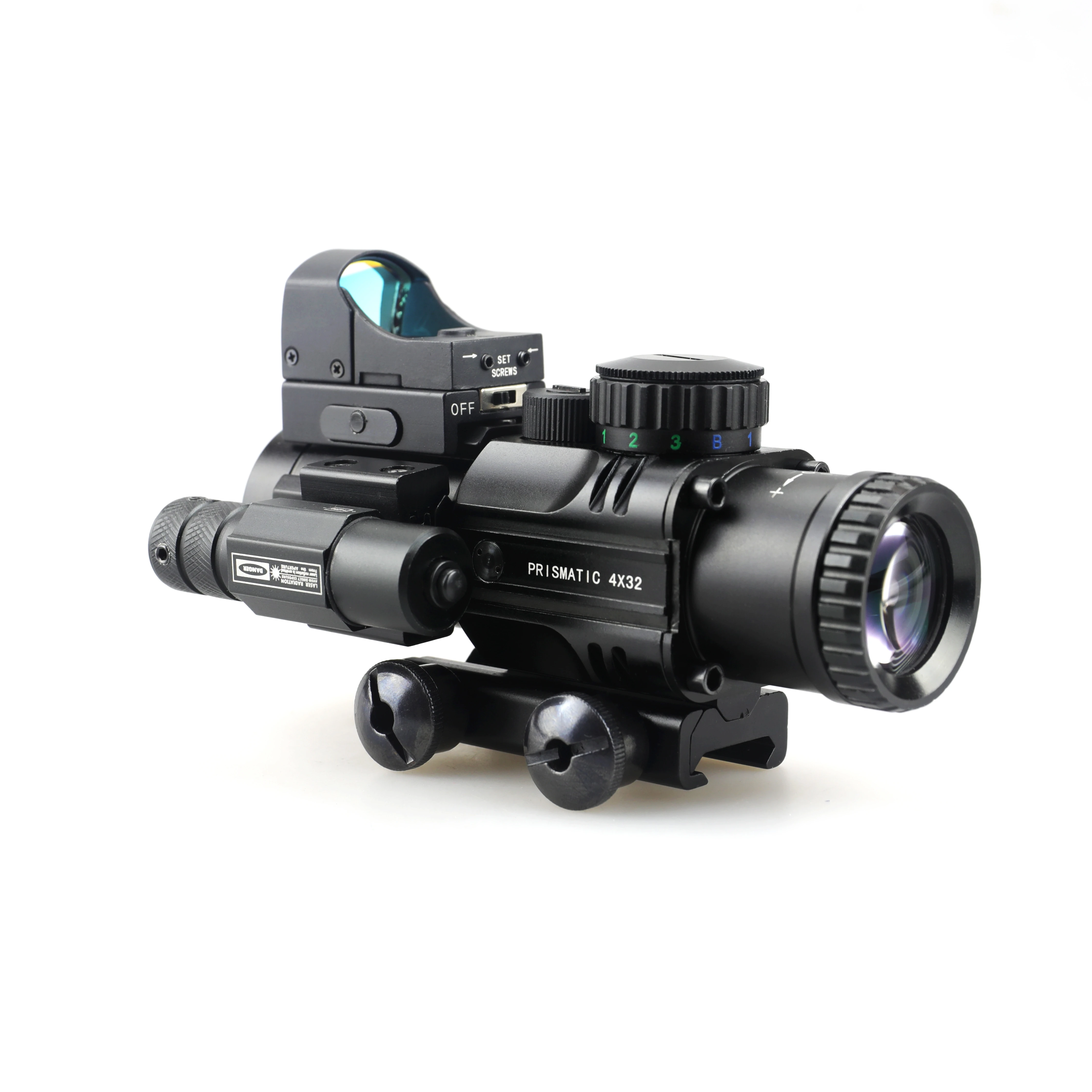 Optical prism scopes 4x32 combine with HD107 red dot sight and JG5 green laser pointer sight for outdoor hunting sports