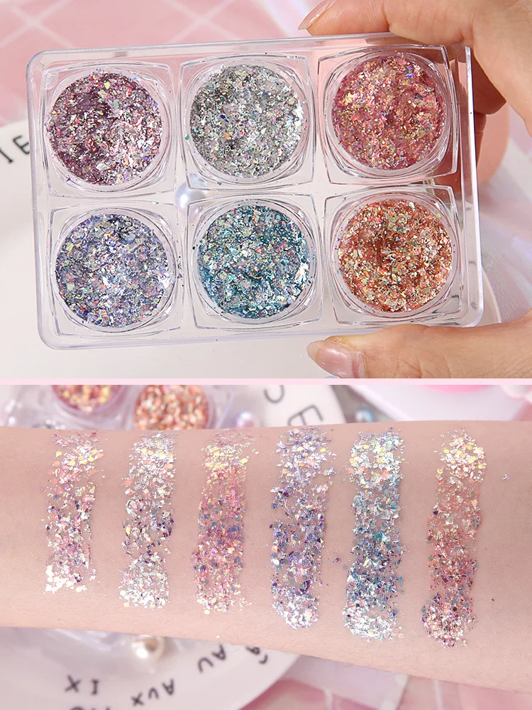 Charming multiple colors customized cosmetics 6 in a pack private label makeup eyeshadow glitter