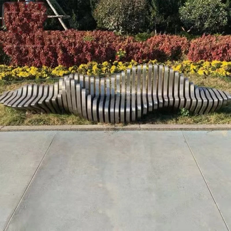 Factory Customized Stainless Steel  Modern Garden Park Decoration Metal Crafts Stainless Steel Rockery Chair Sculpture