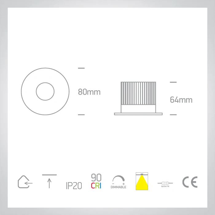 Aurashine Aluminum Housing Built-In Anti-Glare Cob Spotlight Light Ceiling Recessed Led Downlight