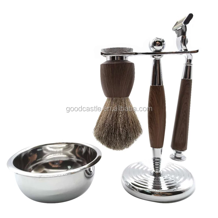 Luxury Shave Set Solid Wood Handle Shaving Razor Shaving Brush Kit For Men With Shave Stand Men Shaving Grooming Set