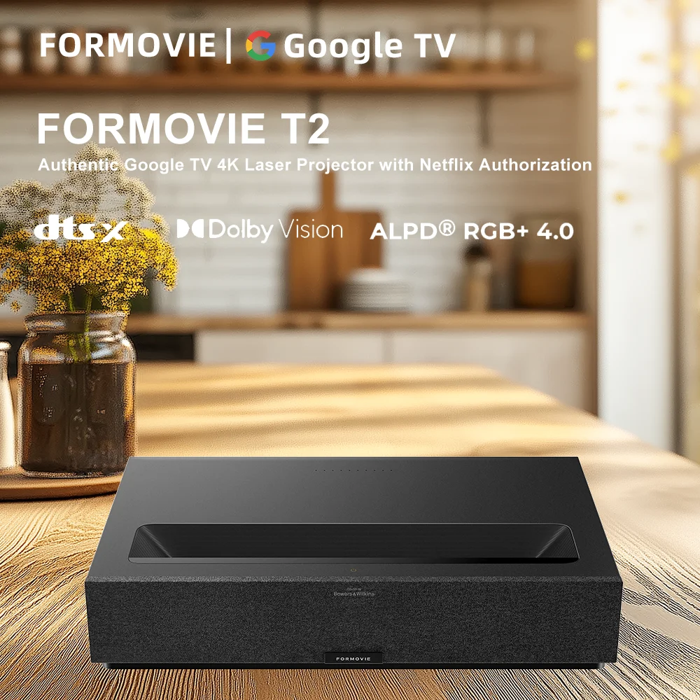 Formovie Theater Premium Google TV 2200 ISO Lumens Native 4K Smart Home Theater Ultra Short Throw DLP 4K Laser Projector